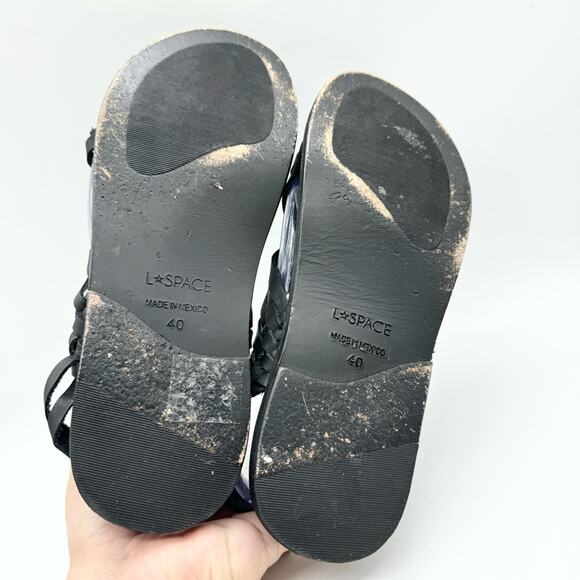 L Space Cabo Flat Leather Huarache Open Toe Sandals Black Size 40 Beach Boho - Picture 10 of 11